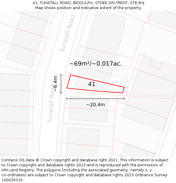 41, TUNSTALL ROAD, BIDDULPH, STOKE-ON-TRENT, ST8 6HJ: Plot and title map