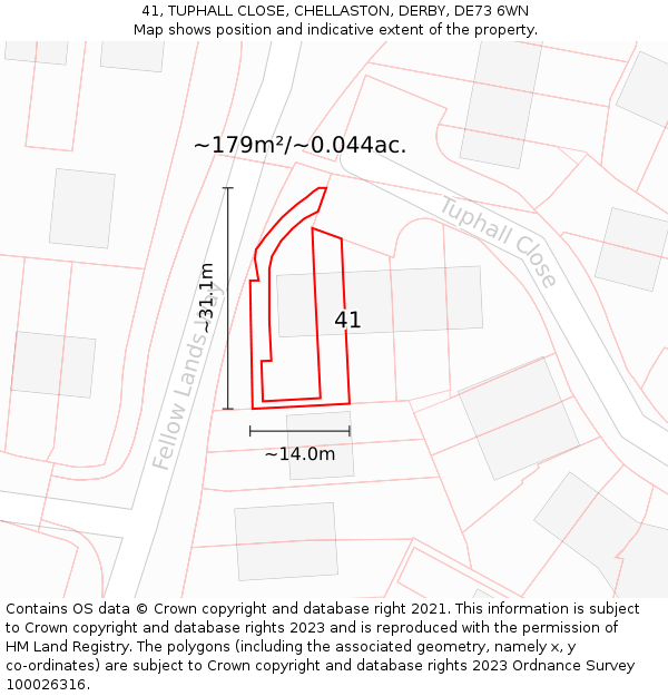 41, TUPHALL CLOSE, CHELLASTON, DERBY, DE73 6WN: Plot and title map