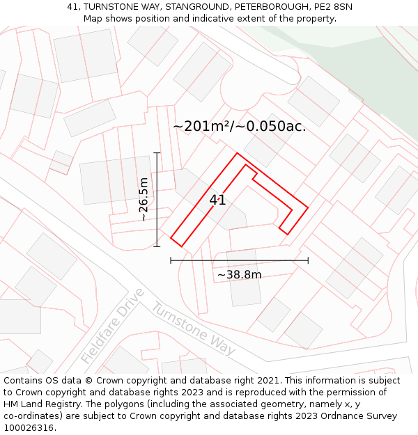 41, TURNSTONE WAY, STANGROUND, PETERBOROUGH, PE2 8SN: Plot and title map