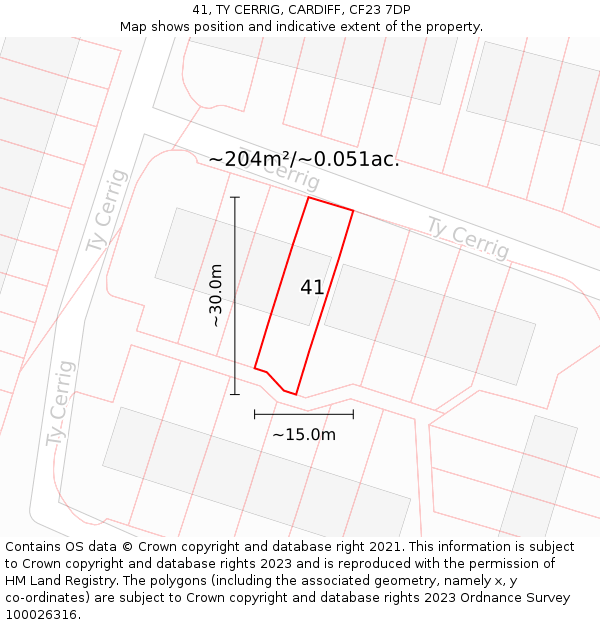 41, TY CERRIG, CARDIFF, CF23 7DP: Plot and title map