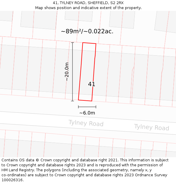 41, TYLNEY ROAD, SHEFFIELD, S2 2RX: Plot and title map