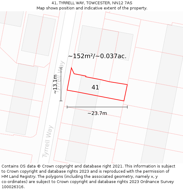 41, TYRRELL WAY, TOWCESTER, NN12 7AS: Plot and title map