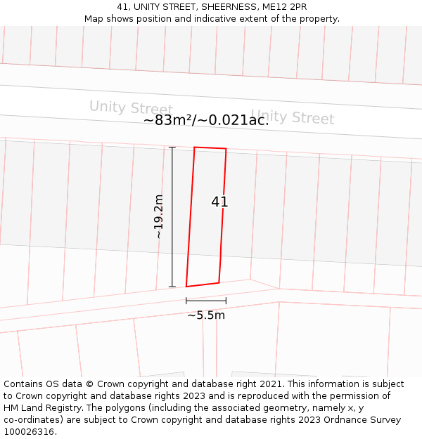 41, UNITY STREET, SHEERNESS, ME12 2PR: Plot and title map