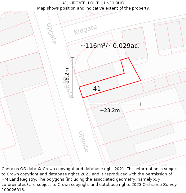 41, UPGATE, LOUTH, LN11 9HD: Plot and title map