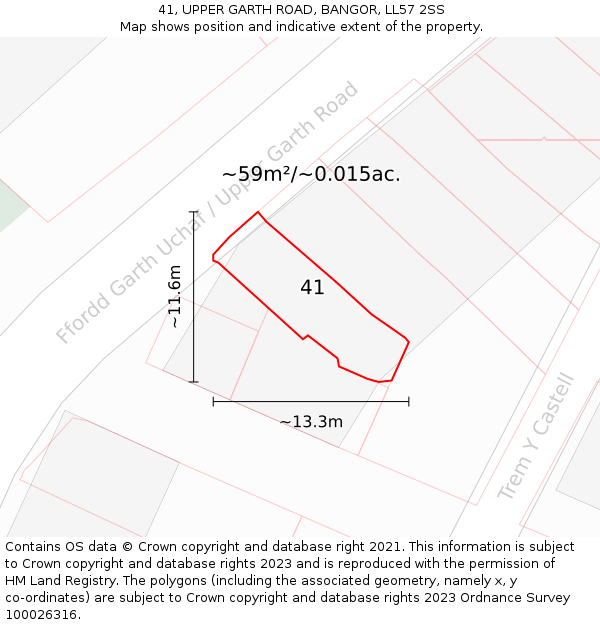 41, UPPER GARTH ROAD, BANGOR, LL57 2SS: Plot and title map