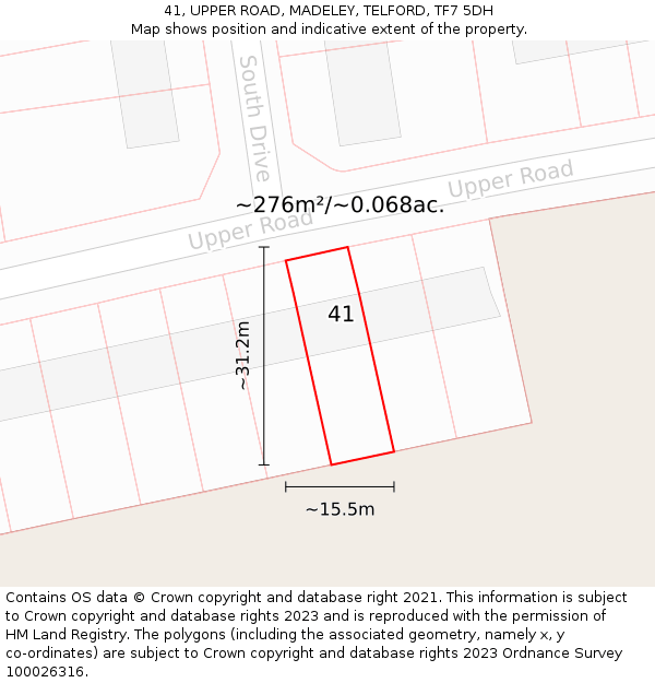 41, UPPER ROAD, MADELEY, TELFORD, TF7 5DH: Plot and title map