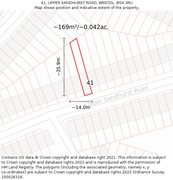 41, UPPER SANDHURST ROAD, BRISTOL, BS4 3RU: Plot and title map