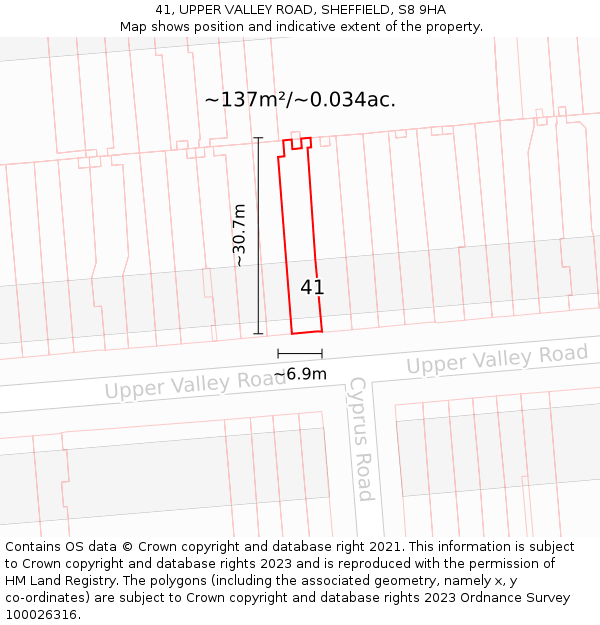 41, UPPER VALLEY ROAD, SHEFFIELD, S8 9HA: Plot and title map