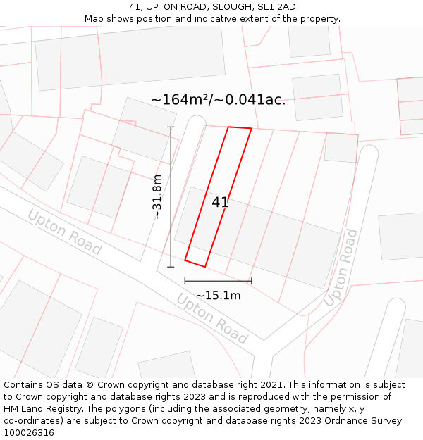 41, UPTON ROAD, SLOUGH, SL1 2AD: Plot and title map