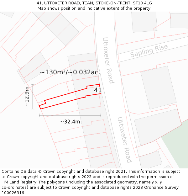 41, UTTOXETER ROAD, TEAN, STOKE-ON-TRENT, ST10 4LG: Plot and title map