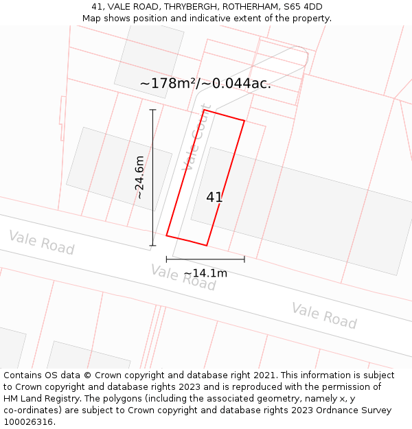 41, VALE ROAD, THRYBERGH, ROTHERHAM, S65 4DD: Plot and title map