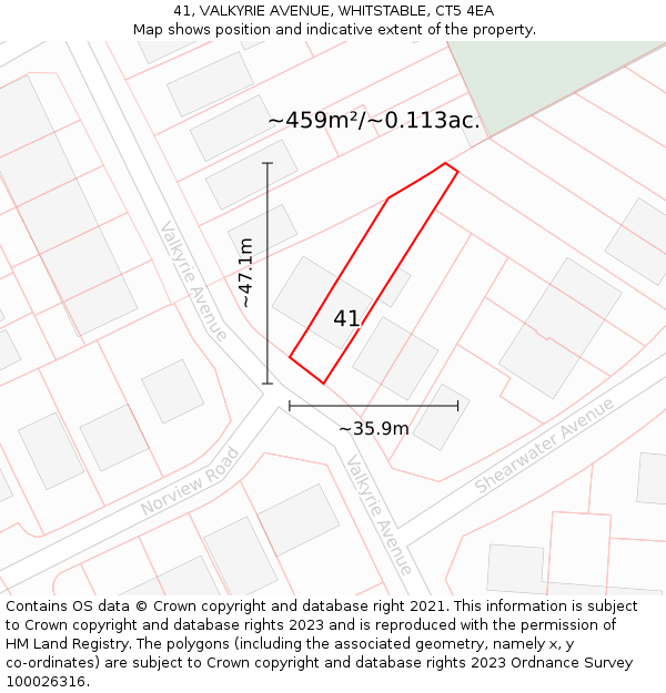 41, VALKYRIE AVENUE, WHITSTABLE, CT5 4EA: Plot and title map