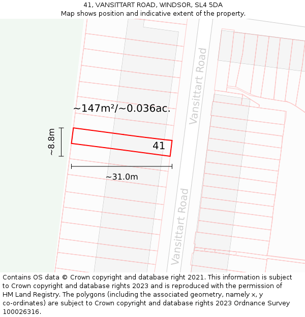 41, VANSITTART ROAD, WINDSOR, SL4 5DA: Plot and title map