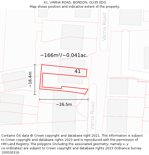 41, VARNA ROAD, BORDON, GU35 0DG: Plot and title map