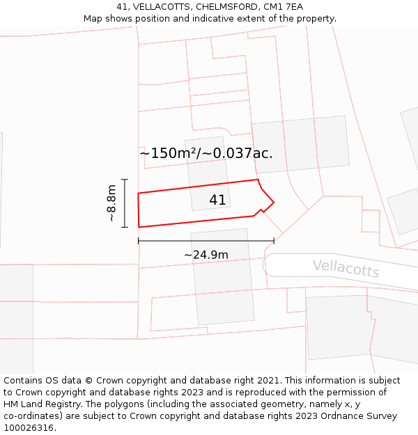 41, VELLACOTTS, CHELMSFORD, CM1 7EA: Plot and title map