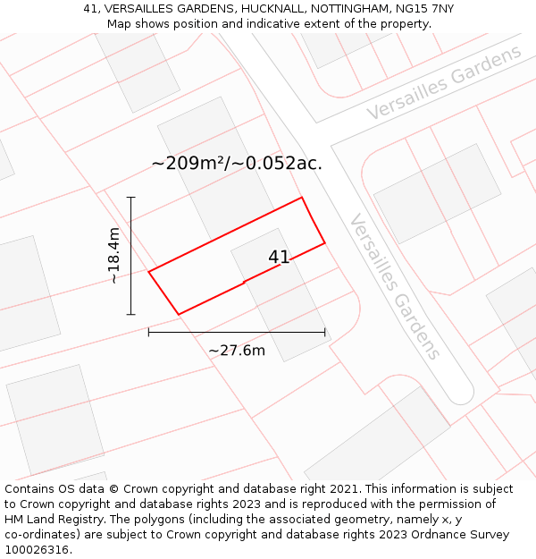41, VERSAILLES GARDENS, HUCKNALL, NOTTINGHAM, NG15 7NY: Plot and title map