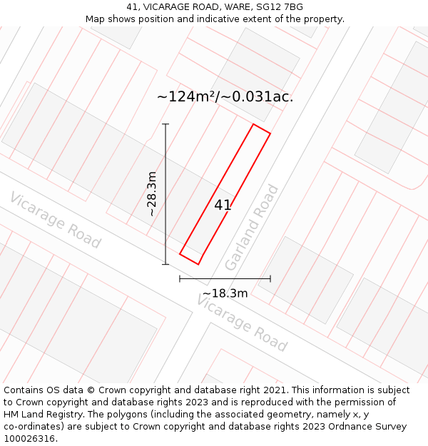 41, VICARAGE ROAD, WARE, SG12 7BG: Plot and title map