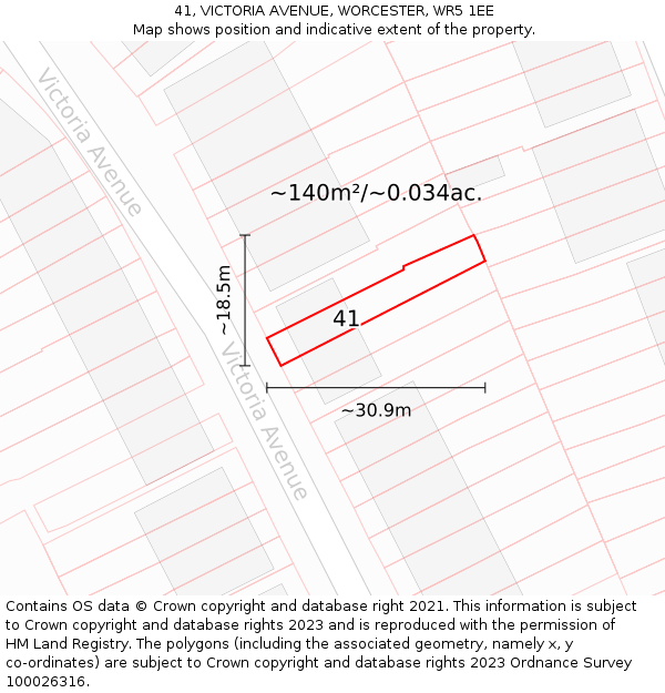 41, VICTORIA AVENUE, WORCESTER, WR5 1EE: Plot and title map