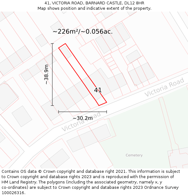 41, VICTORIA ROAD, BARNARD CASTLE, DL12 8HR: Plot and title map