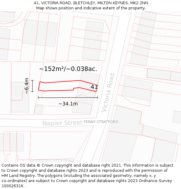 41, VICTORIA ROAD, BLETCHLEY, MILTON KEYNES, MK2 2NN: Plot and title map