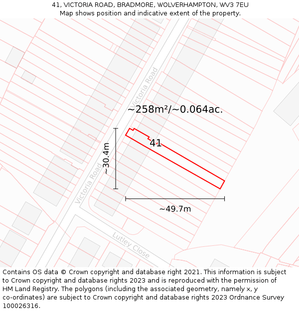 41, VICTORIA ROAD, BRADMORE, WOLVERHAMPTON, WV3 7EU: Plot and title map