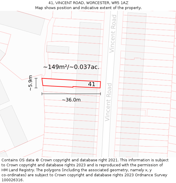 41, VINCENT ROAD, WORCESTER, WR5 1AZ: Plot and title map