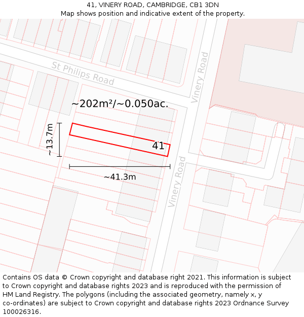 41, VINERY ROAD, CAMBRIDGE, CB1 3DN: Plot and title map