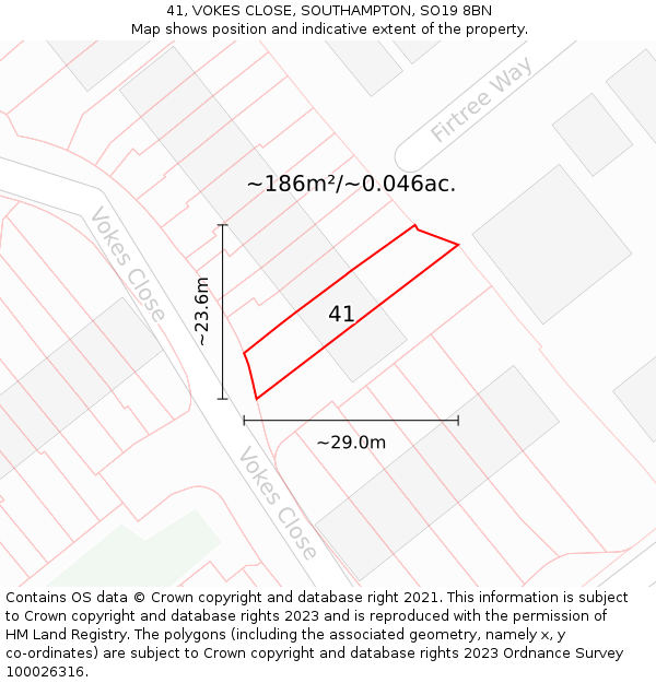 41, VOKES CLOSE, SOUTHAMPTON, SO19 8BN: Plot and title map