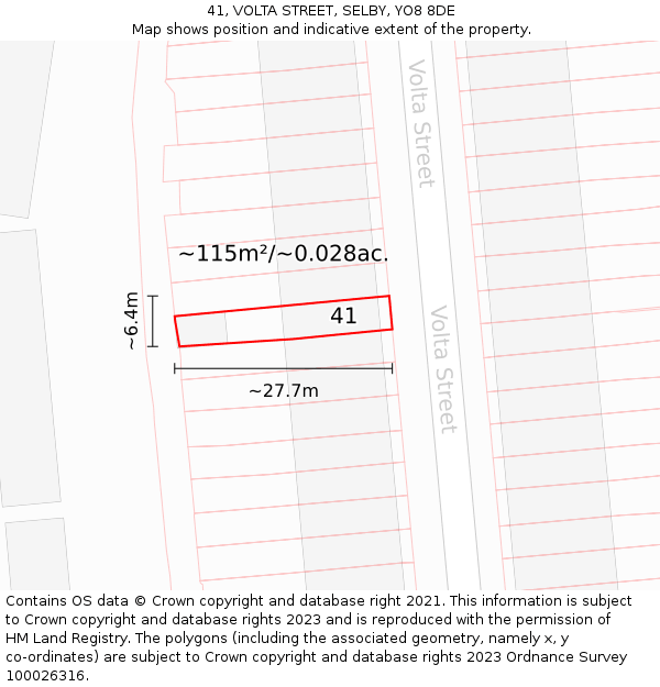 41, VOLTA STREET, SELBY, YO8 8DE: Plot and title map