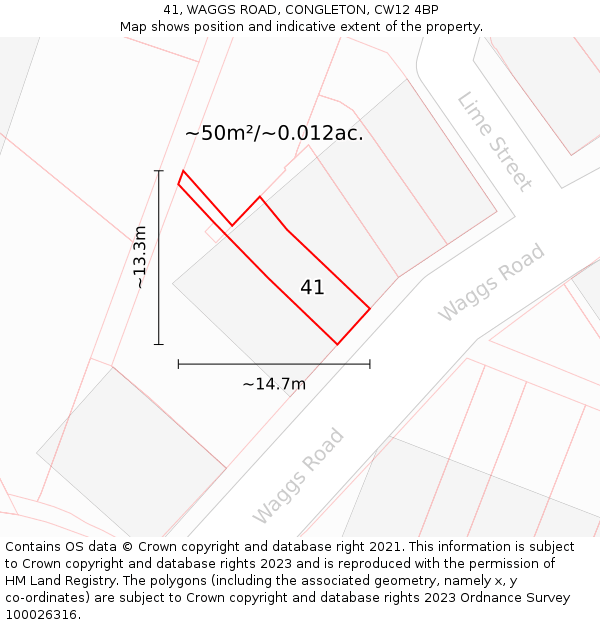 41, WAGGS ROAD, CONGLETON, CW12 4BP: Plot and title map