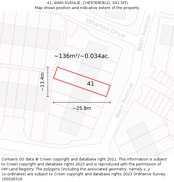 41, WAIN AVENUE, CHESTERFIELD, S41 0FD: Plot and title map