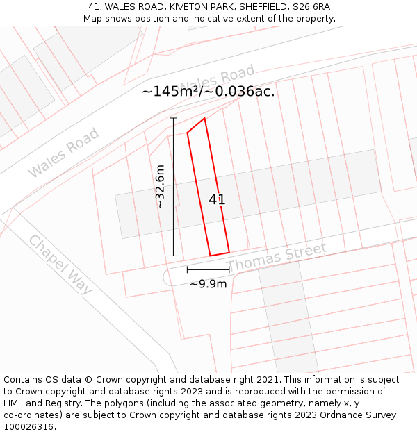 41, WALES ROAD, KIVETON PARK, SHEFFIELD, S26 6RA: Plot and title map