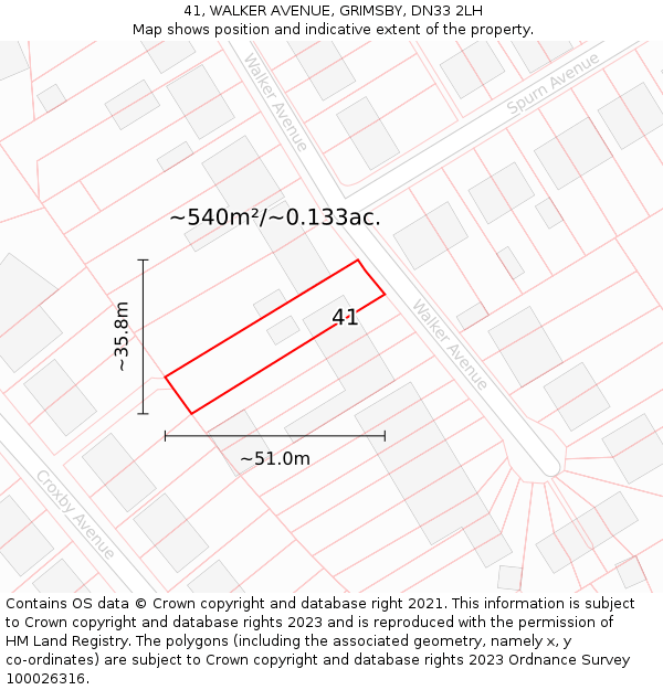 41, WALKER AVENUE, GRIMSBY, DN33 2LH: Plot and title map