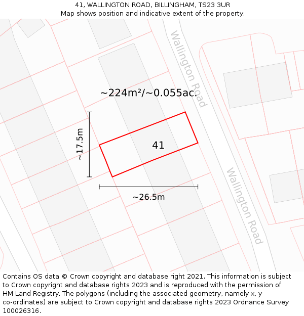 41, WALLINGTON ROAD, BILLINGHAM, TS23 3UR: Plot and title map
