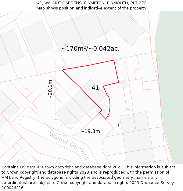 41, WALNUT GARDENS, PLYMPTON, PLYMOUTH, PL7 2ZF: Plot and title map