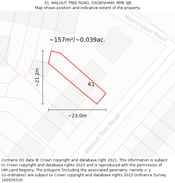 41, WALNUT TREE ROAD, DAGENHAM, RM8 3JB: Plot and title map