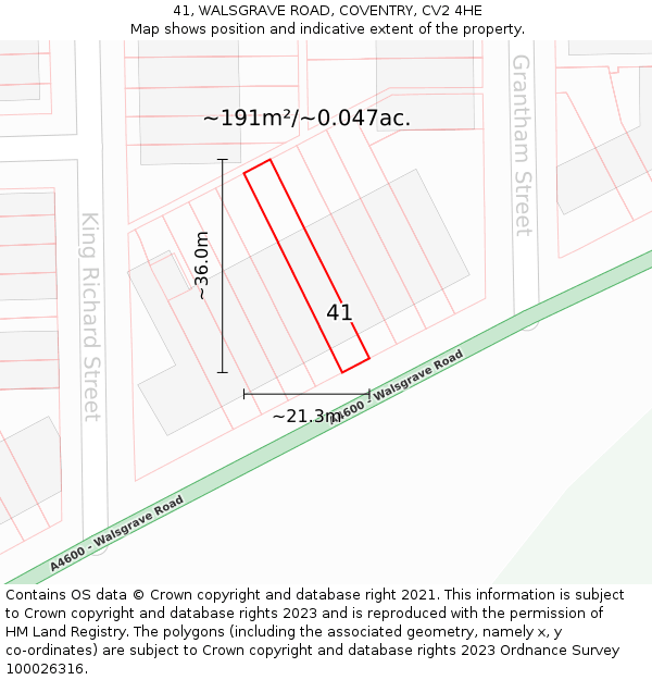 41, WALSGRAVE ROAD, COVENTRY, CV2 4HE: Plot and title map