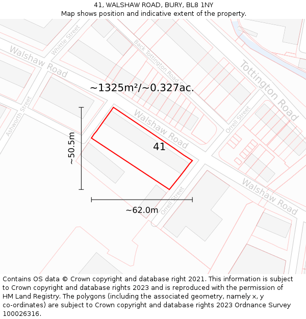 41, WALSHAW ROAD, BURY, BL8 1NY: Plot and title map