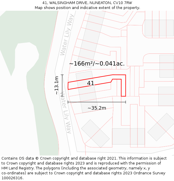 41, WALSINGHAM DRIVE, NUNEATON, CV10 7RW: Plot and title map