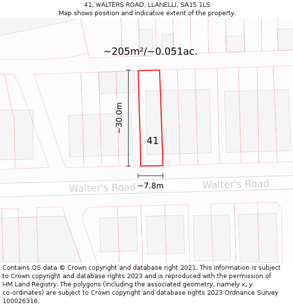 41, WALTERS ROAD, LLANELLI, SA15 1LS: Plot and title map
