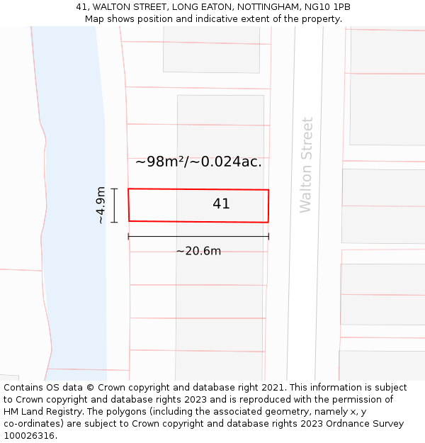41, WALTON STREET, LONG EATON, NOTTINGHAM, NG10 1PB: Plot and title map