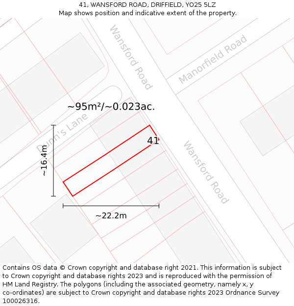 41, WANSFORD ROAD, DRIFFIELD, YO25 5LZ: Plot and title map