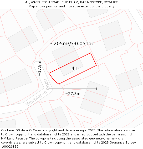 41, WARBLETON ROAD, CHINEHAM, BASINGSTOKE, RG24 8RF: Plot and title map