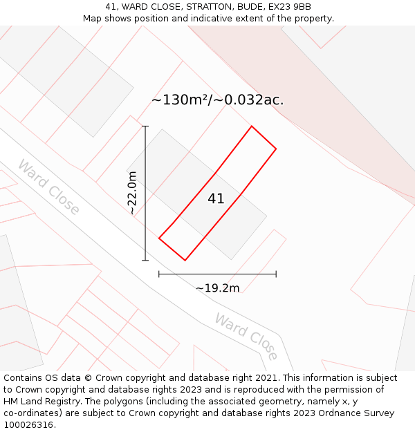 41, WARD CLOSE, STRATTON, BUDE, EX23 9BB: Plot and title map