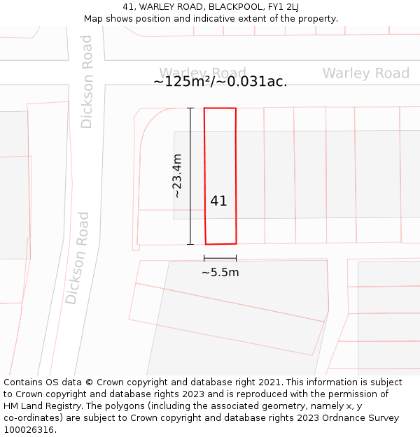 41, WARLEY ROAD, BLACKPOOL, FY1 2LJ: Plot and title map