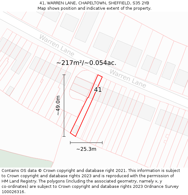 41, WARREN LANE, CHAPELTOWN, SHEFFIELD, S35 2YB: Plot and title map