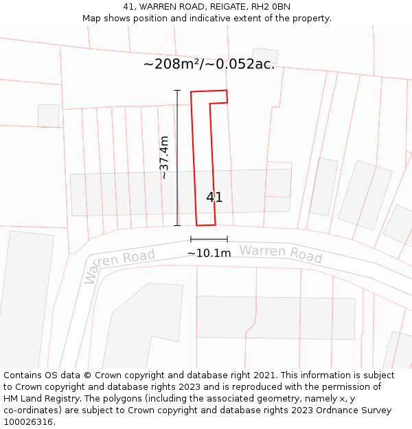 41, WARREN ROAD, REIGATE, RH2 0BN: Plot and title map