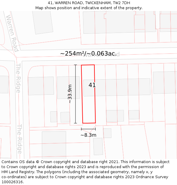 41, WARREN ROAD, TWICKENHAM, TW2 7DH: Plot and title map