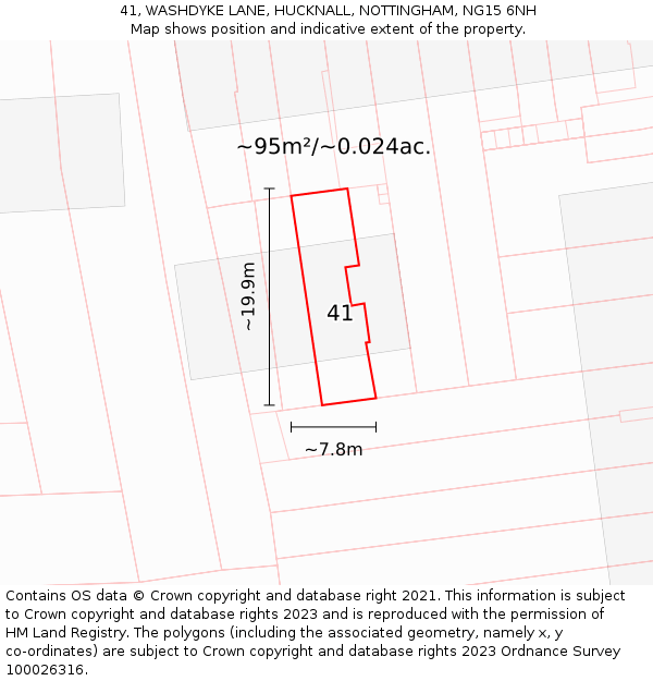 41, WASHDYKE LANE, HUCKNALL, NOTTINGHAM, NG15 6NH: Plot and title map