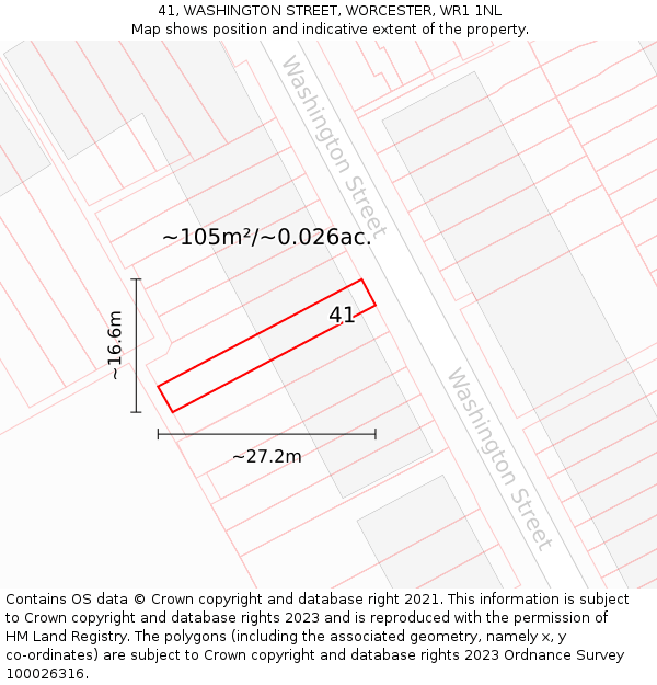 41, WASHINGTON STREET, WORCESTER, WR1 1NL: Plot and title map